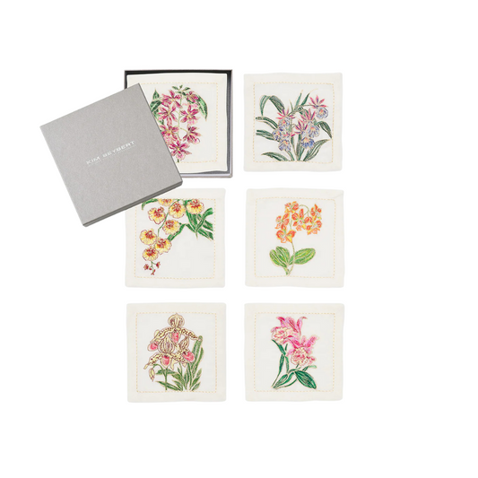 Cocktail Napkin Orchid White Mul Set 6