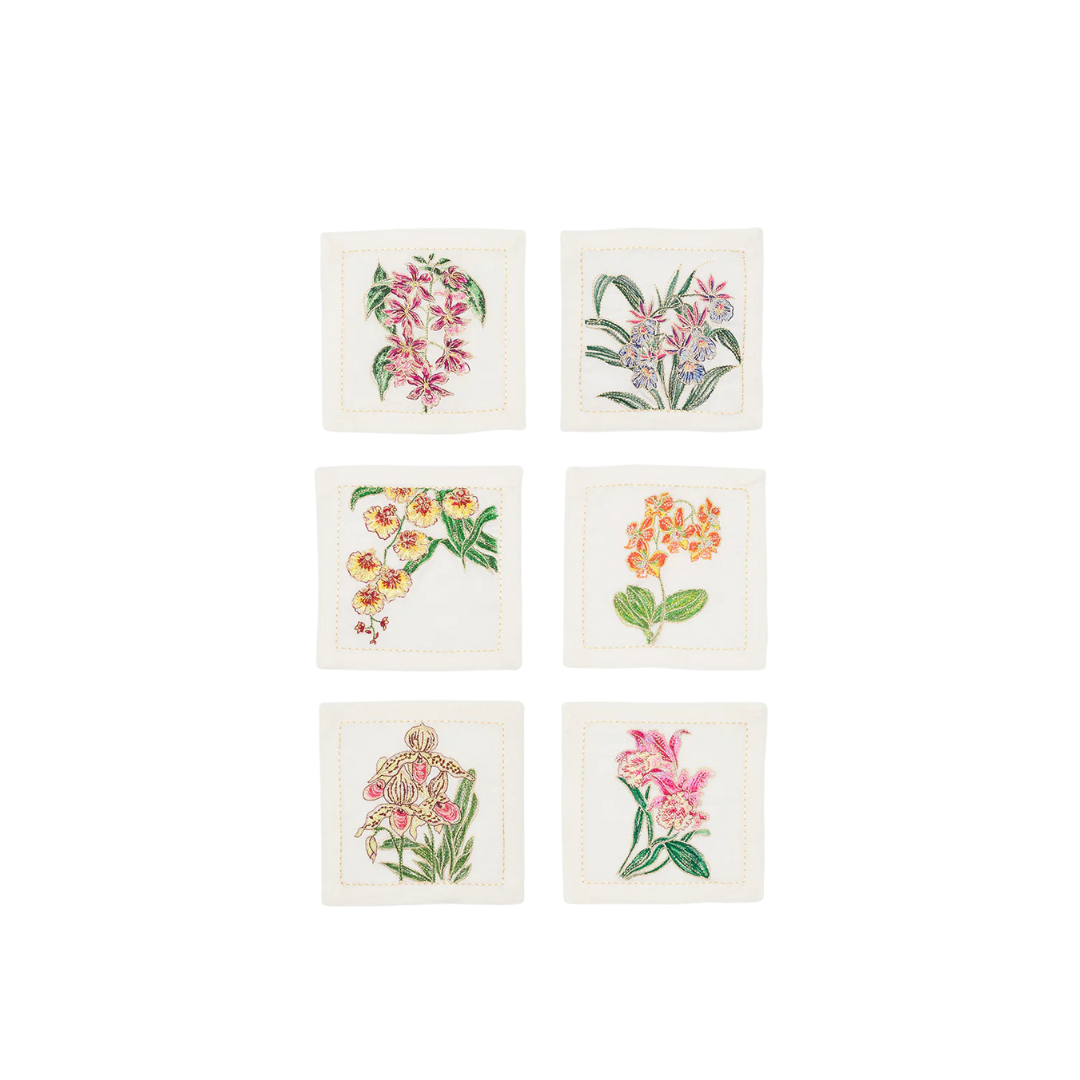 Cocktail Napkin Orchid White Mul Set 6