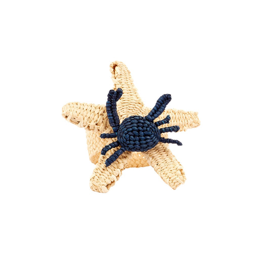Napkin Ring Star Crabby Natural Navy Set de 6
