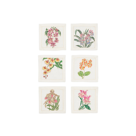 Cocktail Napkin Orchid White Mul Set 6